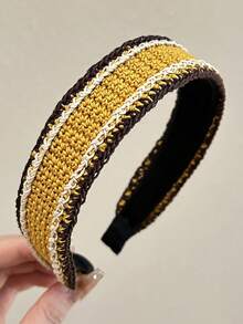 1pc Retro Contrast Color Knitted Headband, Casual Versatile Woolen Fabric High-End Autumn/Winter Hair Accessory ,Hair Band