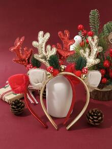 1pc Reindeer Antler Headband, Red Christmas Party Hair Accessory ,Hair Band ,Diadema ,Hair Hoop - Multicolor - View 5