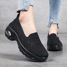 New Sports Casual Fashion Square Dance Shoes, Comfortable Slip-On, Versatile, Fabric, Breathable, Thick Sole, Air Cushion Shock Absorbing, Elevator, Outdoor, Plus Size Women Shoes