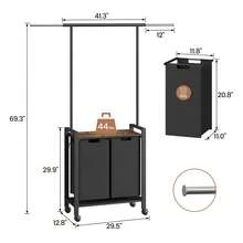 Laundry Sorter With Wheels,Rolling Laundry Hamper With Hanging Bar,2-Section Laundry Basket Organizer With Removable Bags,Dirty Clothes Hampers For Laundry Bedroom Bathroom - 2 bolsas - Ver 3