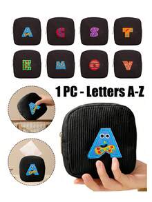 A-Z First Letter Towel Pearl Embroidered Portable Sanitary Napkin Storage Bag - Large Capacity Waterproof Cartoon Design - Suitable For Girls In Their Menstrual Period! Waterproof Cosmetic Travel Bag, Coin Wallet, Teen Girl Cash Bag