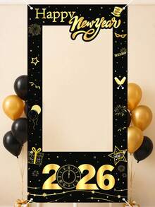 1set New Year Theme Black Gold Vinyl Photo Frame Decoration Frame, For New Year Party Celebration Birthday Holiday Party Photo Props Photo Background Decor, Black Gold 2026 New Year Party Hanging Decoration Banner, New Year Party Favor,Happy New Year Party Decoration,New Years Decorations Supplies,2026 New Year Booth Props,Party Supplies Gift Props - Black Gold - View 4