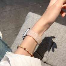 1 Pc Crystal Watch Strap Ladies' Bracelet Watch Band Bracelet Wristband Pink And White Girlish Style Compatible With 5/6/7/8/SE Models Fashion Accessory