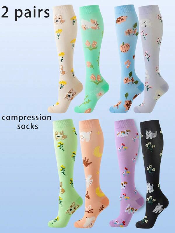 2 pares de calcetines de compresión para hombres y mujeres, aptos para entrenamiento físico en interiores y exteriores, deportes diarios, fútbol, baloncesto, maratón, escalada de montaña, gimnasia, senderismo, etc. Fabricados en una mezcla de nailon y poliéster tejido.