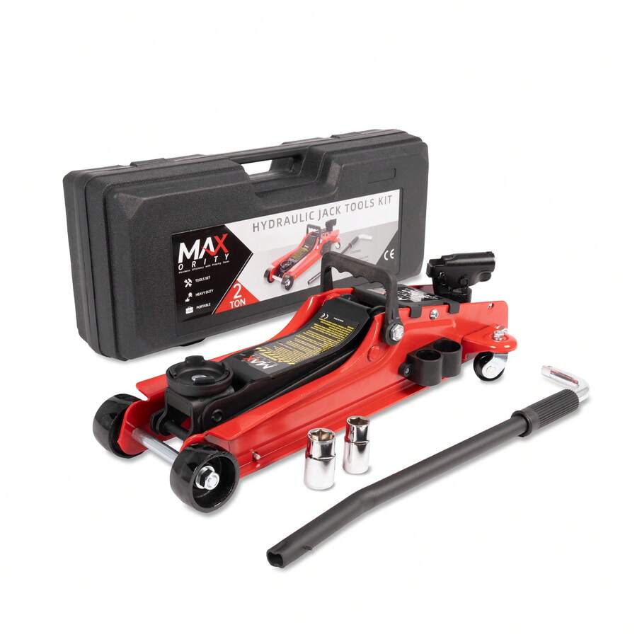 2-Ton (4400 Lbs.) Hydraulic Low Profile Trolley Garage Service/Floor Jack With Blow Mold Carrying Storage Case And Universal Tire Tool Kit With Lug Wrench For Home And Workshop Vehicle Maintenance - 2 Ton With Lug Wrench - View 1