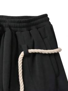 Men's Fashion Pocketed Wide Leg Loose Casual Sweatpants - Black - View 6