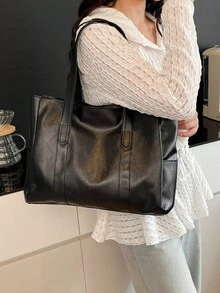 1 buc. Geantă de mână minimalistă la modă, de mare capacitate, geantă de umăr, poșetă din piele moale, potrivită pentru uzul zilnic al femeilor