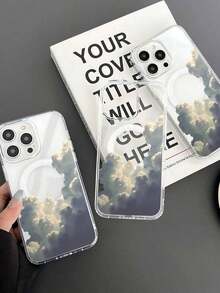 Funda de teléfono con patrón de nubes blancas transparentes, material acrilico TPU mejorado 2 en 1, fuerte succión magnética, elegante y duradera, adecuada para Apple 17ProMax 17Pro 17PLUS 17 16 15 14 13 12 Series - transparente - Ver 4