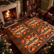 1pc/4pcs/6pcs/100pcs Autumn Thanksgiving Pumpkin Pattern Printed Placemats, Heat-Insulating Placemats, Suitable For Home Decoration, Holiday Dining, Kitchen And Party Decoration, Party Placemats, Can Be Given As Thanksgiving Gifts - Multicolor - View 1