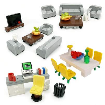 MOC Creative Building Blocks - - Computer Office/Simple Living Room Furniture/Dining Table/Luxury TV Stand Sofa - Home Furniture - Desktop Ornaments -