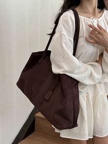 Autumn/Winter Faux Suede Tote Bag, Versatile Shoulder Bag For Commuting And Daily Use - Multicolor - View 3