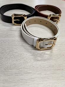 1 Stück Damen Gürtel mit goldenem quadratischen Schnallenverschluss, modisch und elegant, Lässig Ledergürtel für Kleider, T-Shirts und Hosen, vielseitiges Damen-Accessoire für den täglichen Gebrauch, stilvoller und strapazierfähiger Damengürtel für alle Anlässe