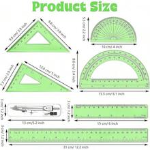 1 Set Plastic Geometry Math Set Includes Drawing, 6 Inch 4 Inch Protractor, 45/60 Degree Rulers 12 Inch 6 Inch Math Ruler Transparent Office Supplies (Pink) - Green - View 2