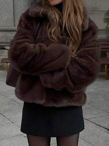 Élégante veste en fourrure douce pour femmes en hiver - brun - Voir 8