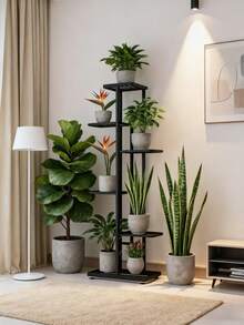 1 Pack 6 Layers Flower Pot Stand - Plant Holder Storage Shelf Rack For Home Garden Decoration - Creative Pots Organizer With Super Beautiful Design For Indoor Outdoor Decor - 黑色 - 查看 2