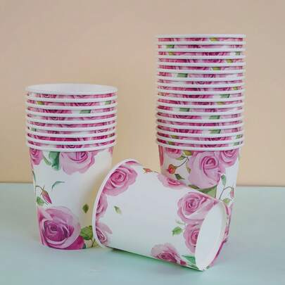 10/50/100 piezas, vasos de papel de 9 onzas, tema floral, vasos desechables de baño, vasos para enjuague bucal, vasos de papel, vasos desechables para beber, fiesta, hogar y oficina, para invitados, amigos, vasos desechables para café, agua, jugo, dulces y aperitivos, regalo de boda, fiestas, adecuado para varios festivales, decoración de fiestas, suministros para cenas familiares, suministros para fiestas de Navidad