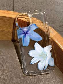 1pc Blue Lily Petal Air Cushion Transparent Phone Case Compatible With IPhone 16/11/12/13/14/15/15 Pro/15 Plus/15 Pro Max/7 Plus/8 Plus/X/XS Max/XR/11 Pro/12 Pro/13 Pro/14 Pro/11 Pro Max/12 Pro Max/13 Pro Max/14 Pro Max/14 Plus/7/8/16 Pro/16 Plus/16 Pro Max - Multicolor - View 1