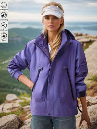 Chaqueta con capucha de unicolor de uso casual y utilitario para mujer, adecuada para senderismo, trekking, camping, excelente como regalo