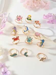 12pcs Adjustable Zinc Alloy Bow Knot Children Rings, Jewelry For Girls, Birthday Gift Or Party Decoration - Multicolor - View 12