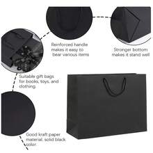 1 pieza Bolsa de regalo de papel negro simple y de mano, de gran capacidad, caja de regalo, bolsa de regalo, bolsa de papel negro, bolsa de compras para hombres y mujeres, adecuada para Navidad y Halloween.