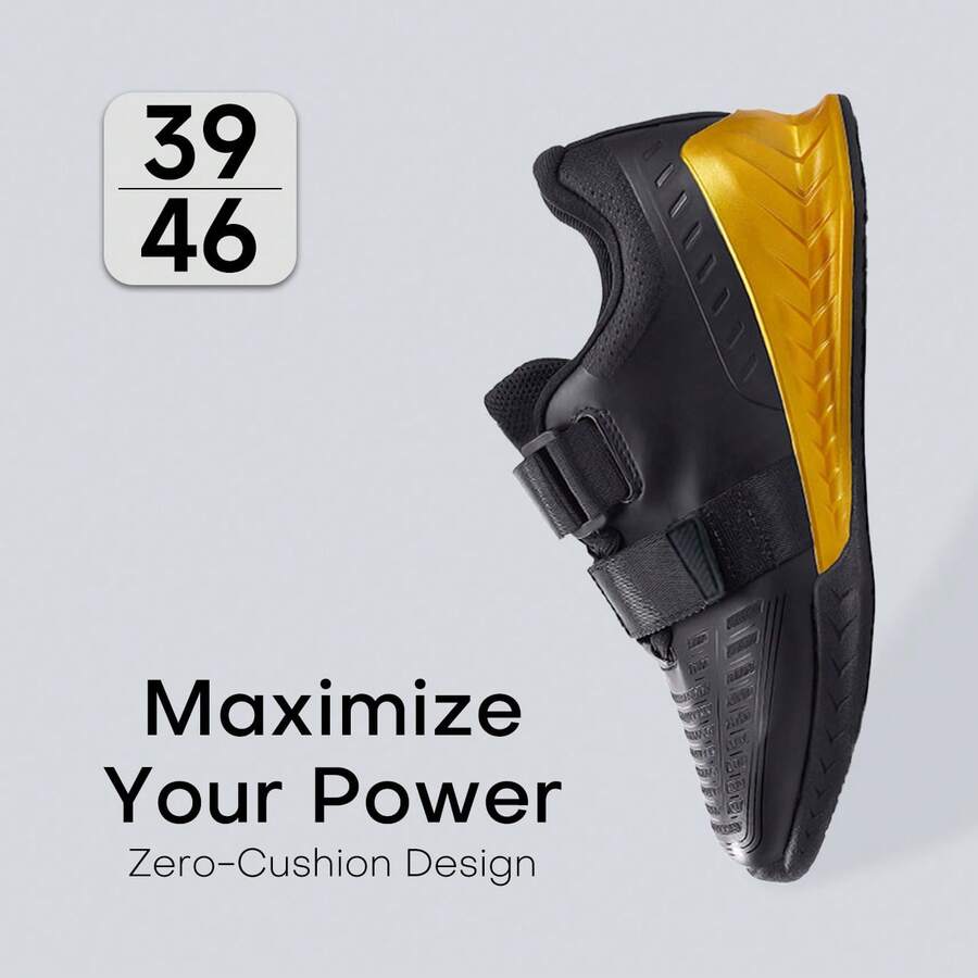 Men's Powerlifting & Squat Training Shoes, Stable Gym Shoes For Deadlifts & Barbell Workouts, Non-Slip TPU & Rubber Sole, Supportive Hard Base Fitness Footwear