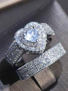 2 PC/Set Elegant Cubic Zirconia Ring For Women For Valentine's Day Gift Wedding Anniversary Party Jewelry