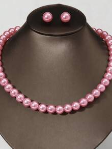 3 Pieces Pearl Style Necklace Bracelet Earrings Set For Women Girls Adjustable Hypoallergenic Jewelry Gift For Teen Girls Daughter Birthday Party Luxury Gift Boxed - Hồng - Xem 5