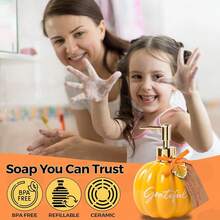 Simple Fun - Dispensador de Jabón Líquido para Manos con Aroma a Pastel de Calabaza y Manzana y Especia de Calabaza, Recargable Decorativo para Encimeras de Cocina y Lavabos de Baño - Calabaza bendita - Ver 9