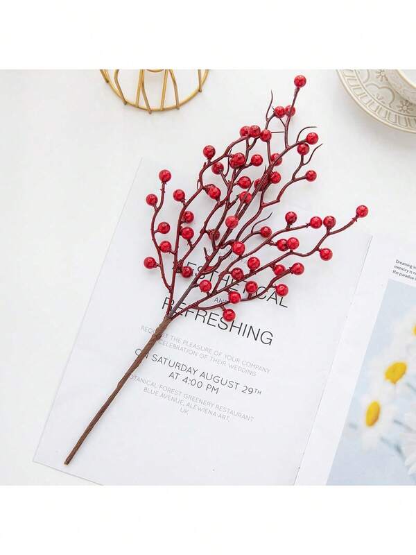 1/5 قطعة فرع صناعي بثمار حمراء بطول 38 سم، أزهار صناعية لزينة عيد الميلاد والسنة الجديدة والديكور المنزلي والمكتبي وحفلات الزينة وشجرة عيد الميلاد والديكور الخريفي والشتوي وزينة عيد الهالوين وعيد الميلاد
