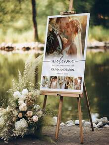 Mẫu bảng chào mừng ảnh cưới trang nhã, bảng chào mừng, ảnh ghép cưới, bảng chào mừng hiện đại, áp phích tiệc cưới có thể in, phụ kiện tiệc, phong cách công nghiệp - Nhiều màu - Xem 4
