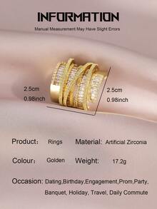 1pc Geometric Multilayer Big Ring, Suitable For Couples, Women, Banquet, Ball, Party, Inlaid With Cubic Zirconia, Copper Ring - Yellow Gold - View 5