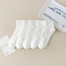 5 Pairs White Massage Bottom Socks, Solid Color Mid-Calf Socks, Korean Style Versatile Socks For Women, Suitable For Summer And Autumn/Winter, Sports Socks, Couple Socks - White - View 4