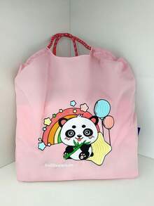 1pc New Casual Embroidered Panda Design Foldable Nylon Large Capacity Tote Bag, Adjustable Shoulder Strap, Suitable For Commuting, Party