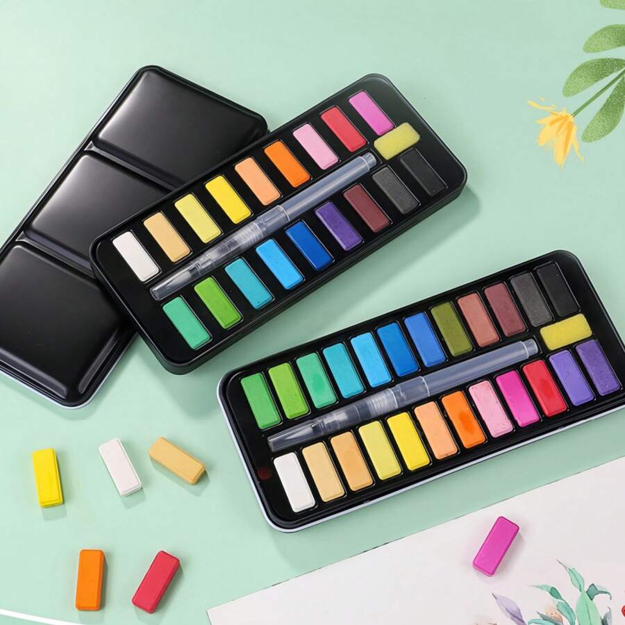 1 pieza de pintura de acuarela sólida en caja de hierro de 12-18-24 colores, portátil para bocetos de acuarela, pluma fuente, gouache, pintura de acuarela, pintura de acuarela