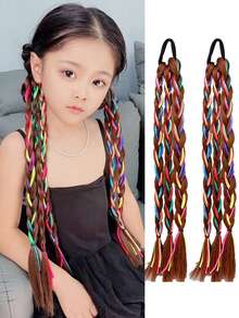 18inch 2PCS Girl Kids (Triple Braid Hairstyle+Colorful String)With Rubber Band Natural FashionBallet Style Wig Braids Hair Accessory, Twist Braid Ponytail Wig. - Multicolor - View 13