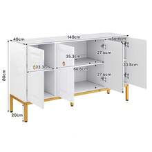 Sideboard, High-Gloss Storage Unit With Gold Handles And Legs, With Shelves. 140 X 80 X 40 Cm - 1 - View 4