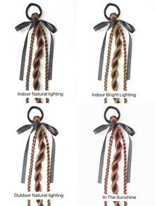 1pc Black Bow Black/ Brown Light Brown /Braided Ponytail18 Inch Natural Black Boxing Braided Synthetic Three-Strand Braid, Twist Braid Ponytail Extensions With Rubber Band Hair Extensions For Women Daily Use - Multicolor - View 6