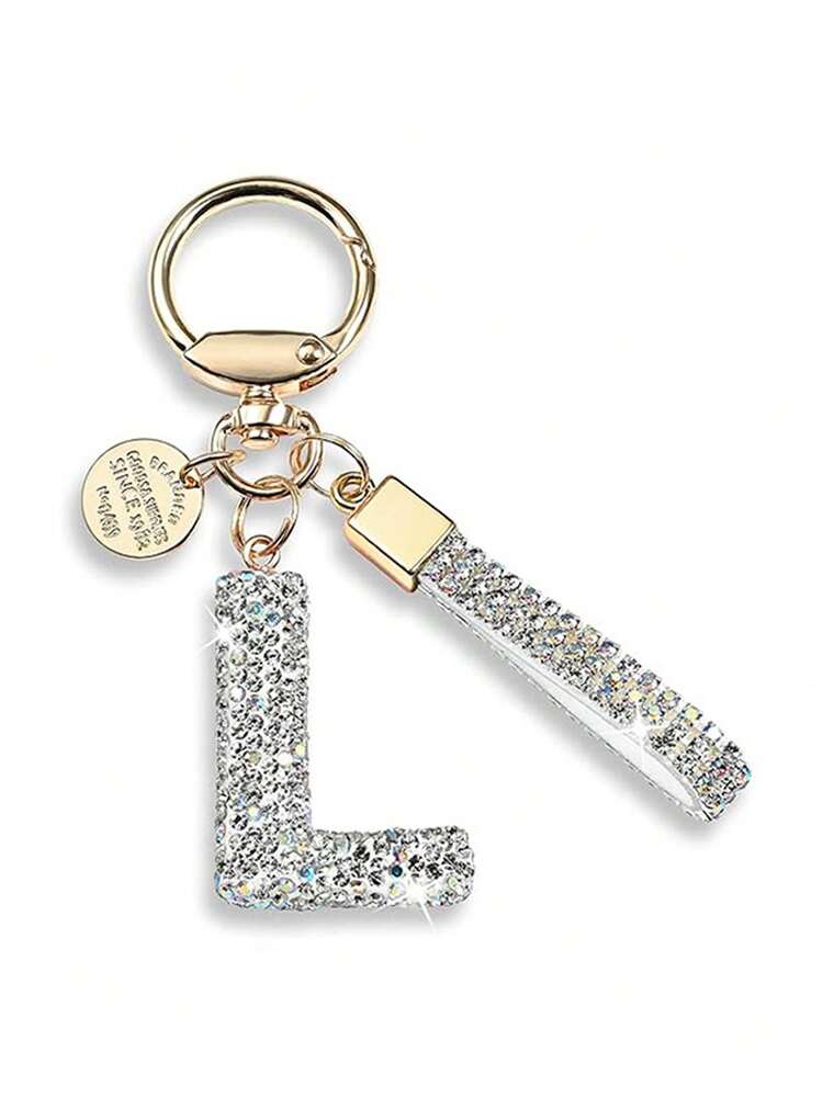 1 件全新 26 个字母水钻钥匙扣，可爱个性化吊坠，女士包袋配饰，汽车钥匙链，合金水钻汽车钥匙圈，背包挂饰包挂绳带身份证夹汽车配件包饰 - 香檳色 - 查看 18