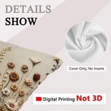 TOPSSCTR 1pc 2D Flat Printing Vintage Wildflower Non-Embossed Pillow Cover, 45x45 Cm, Machine Washable, Zipper Closure, Polyester, Woven Decorative Cushion Case For Living Room, Bedroom, Office - Beige - View 4