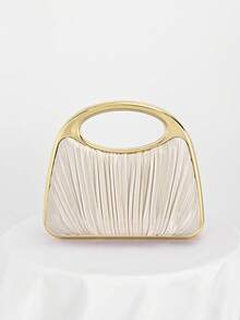 1 件香槟色闪亮褶皱优雅小手拿包，女士时尚链条单肩包，适合派对、婚礼、舞会、晚宴/宴会，与婚纱、晚礼服、生日礼服完美搭配 - 杏色 - 查看 4