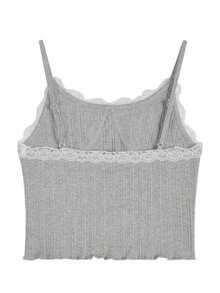 Lace Trim Long Sleeve Top And Camisole Set Spring - Grey - View 6