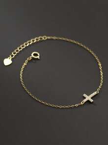 1pc Women's S925 Sterling Silver Classic Rhinestone Cross Bracelet, Fashionable Luxury Minimalist Delicate Layered Bracelet, Suitable For Daily Wear