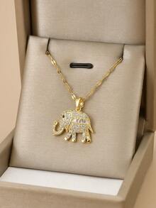 1pc Fashionable Rhinestone Encrusted Elephant Stainless Steel Jewelry Necklace, Suitable For Women's Daily Wear - Elephant Necklace - View 7
