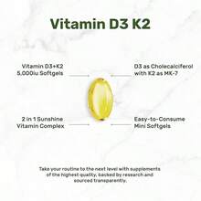 Vitamin D3 5,000 + K2 MK7 Softgels, 250 Count | 2-In-1 Complex | Supports Heart, Bone, Teeth & Immune Health | Easy To Swallow - Gạo xanh 1 - Xem 3