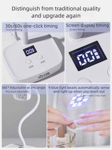 27W Portable Rechargeable UV/LED Lamp Desktop Power Supply Lotus Nail Lamp, 9 LED Beads Sensor Baking Lamp, 30s Button Activation No Need Drying Hand Curing Nail Sticker Rhinestone Nail Lamp