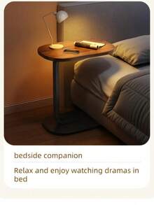 Multi-Functional C-Shaped Side Table, With A Sturdy Metal Frame, It Saves Space And Is Easy To Move. It Is A Compact Coffee Table Suitable For Decoration In Living Rooms And Bedrooms, And Also Suitable For Outdoor Use. It Is The Top Choice For Gifts Or Personal Use. - Black Bracket + Walnut Pattern - View 7