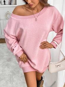 Women's Solid Color Asymmetric Shoulder Long Sleeve T-Shirt Top
