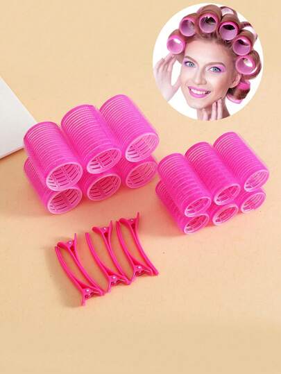 18 piezas Conjunto de rulos y pinzas autoadhesivos, incluye 12 piezas de rulos autoadhesivos y 6 pinzas tipo pato, rulos con pinzas, rulos de estilo de salón, peinado DIY, cabello rizado, rulos de cabello, rulos, rizos sin calor, rizos sin calor, rulos de cabello, rulos, rizos de cabello, rulos para el cabello, herramientas para cabello rizado, productos para el cabello, herramientas para el cabello, accesorios para barbería, equipos de peluquería