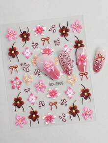 3/6 Sheets Leopard Print Hibiscus Flower Nail Art Stickers, Tropical Floral Animal Print Nail Decals, Self-Adhesive Exotic Summer Hawaiian Nail Stickers For Beach Vacation Party DIY Manicure Decoration