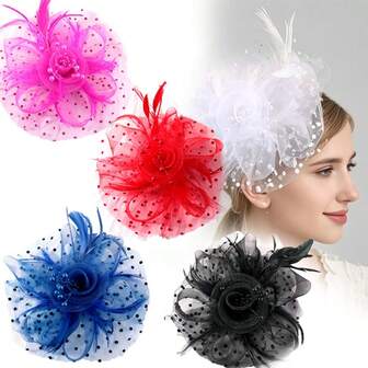 Fascinators cappello con fiori, rete e nastri su una fascia e una molletta, copricapo da tè per ragazze e donne